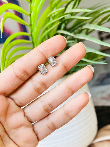 Silver Rectangle Stud Earrings